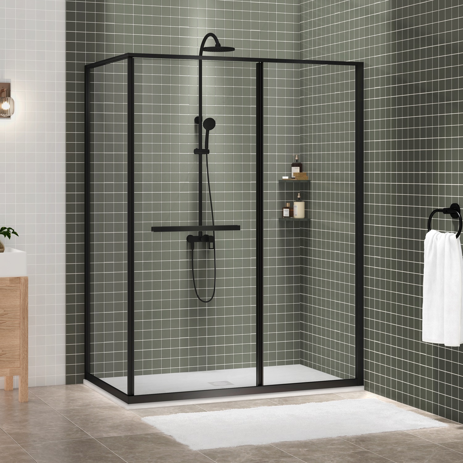 BERNARDO　50613 Shower base 60 x 32, in alcove, drain on the right side, in glossy
